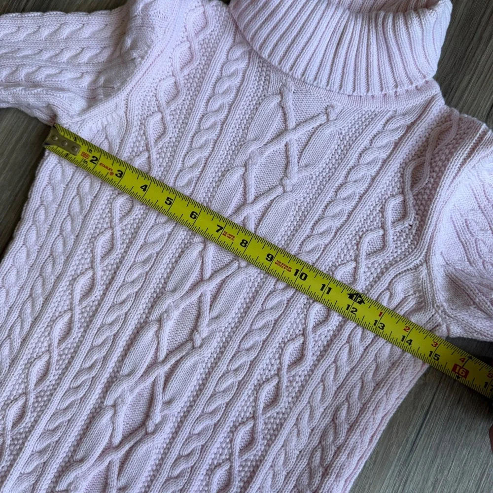 Vintage Croft & Barrow Pink Cable Knit Turtleneck Sweater 100% Cotton Size Small